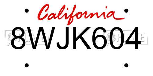8WJK604 California License Plate