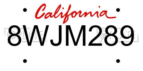 8WJM289 California License Plate
