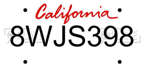 8WJS398 California License Plate