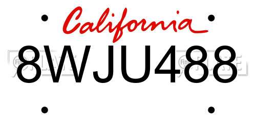 8WJU488 California License Plate