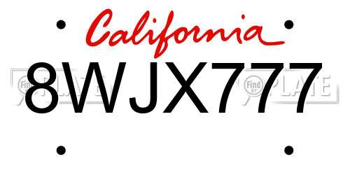 8WJX777 California License Plate