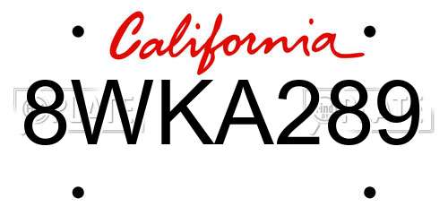 8WKA289 California License Plate