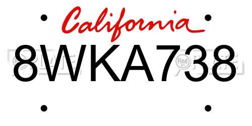8WKA738 California License Plate