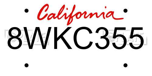 8WKC355 California License Plate