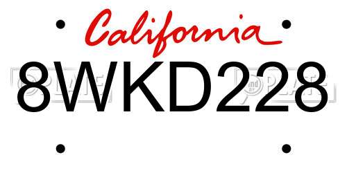 8WKD228 California License Plate