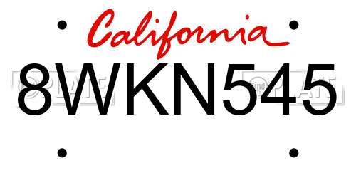 8WKN545 California License Plate