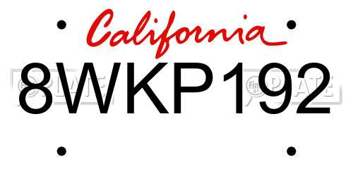 8WKP192 California License Plate