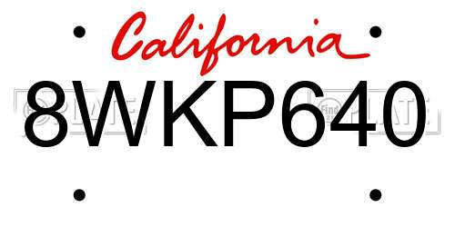 8WKP640 California License Plate