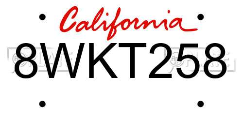 8WKT258 California License Plate