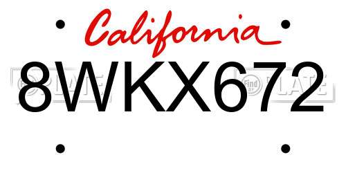 8WKX672 California License Plate