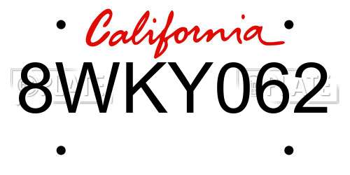 8WKY062 California License Plate