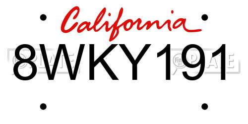 8WKY191 California License Plate