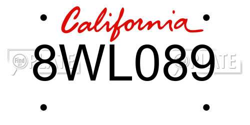 8WL089 California License Plate