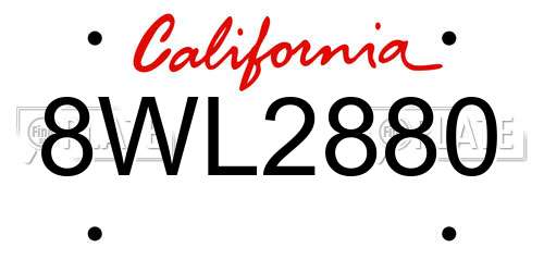 8WL2880 California License Plate
