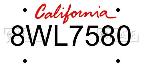 8WL7580 California License Plate