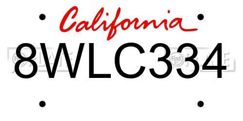 8WLC334 California License Plate