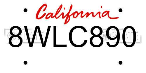 8WLC890 California License Plate