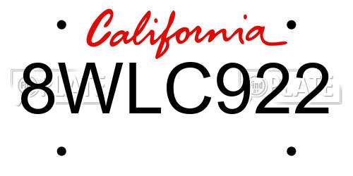 8WLC922 California License Plate