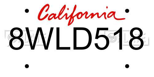 8WLD518 California License Plate