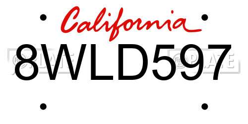 8WLD597 California License Plate