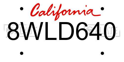 8WLD640 California License Plate