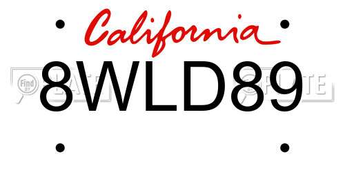 8WLD89 California License Plate