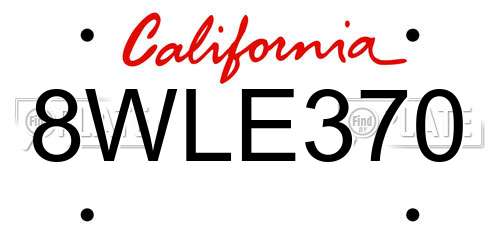 8WLE370 California License Plate