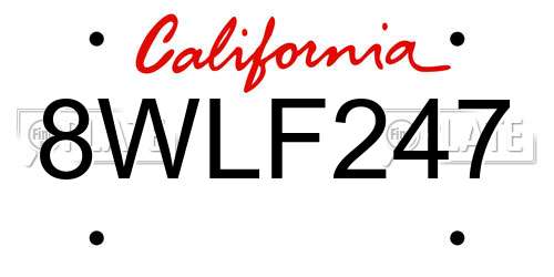 8WLF247 California License Plate