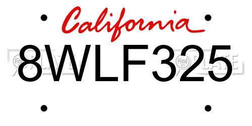 8WLF325 California License Plate