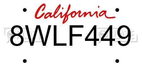 8WLF449 California License Plate