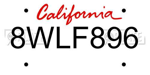 8WLF896 California License Plate