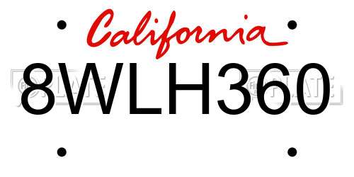 8WLH360 California License Plate