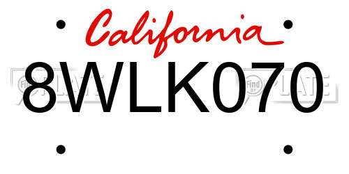 8WLK070 California License Plate