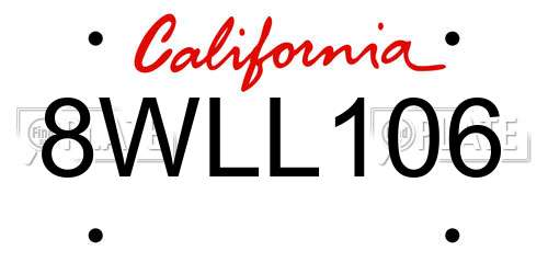 8WLL106 California License Plate