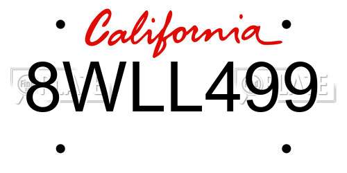 8WLL499 California License Plate