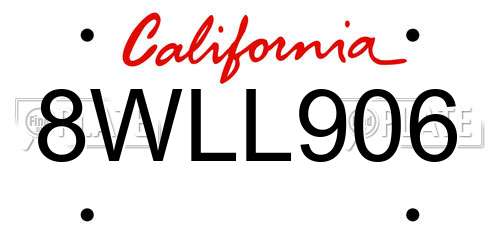 8WLL906 California License Plate