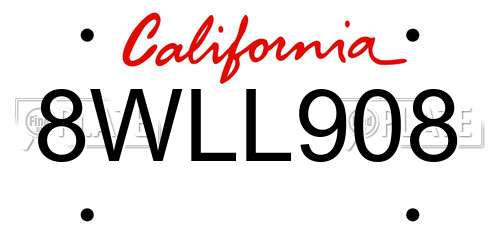 8WLL908 California License Plate