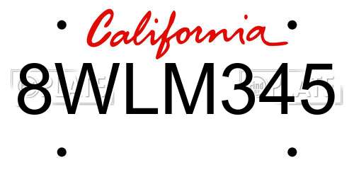 8WLM345 California License Plate