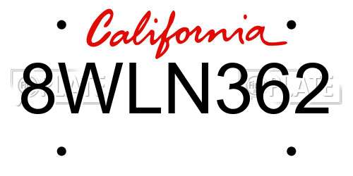 8WLN362 California License Plate