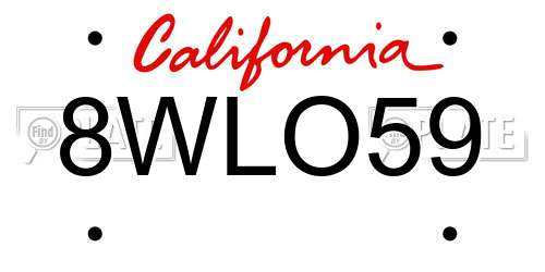 8WLO59 California License Plate