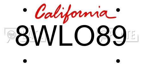 8WLO89 California License Plate