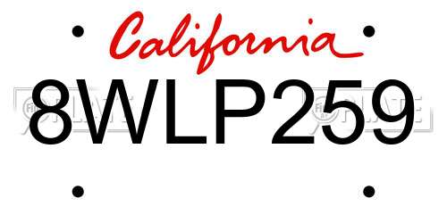 8WLP259 California License Plate