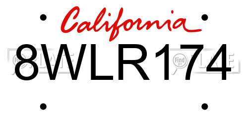 8WLR174 California License Plate