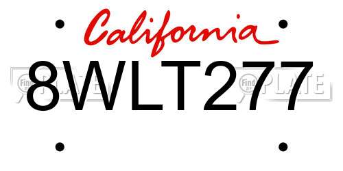8WLT277 California License Plate