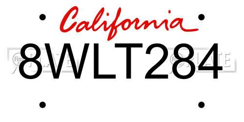 8WLT284 California License Plate