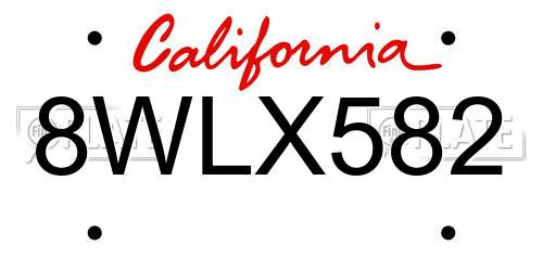 8WLX582 California License Plate