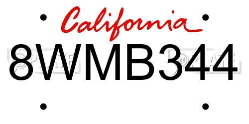 8WMB344 California License Plate