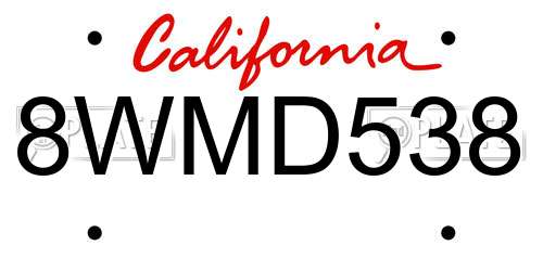 8WMD538 California License Plate