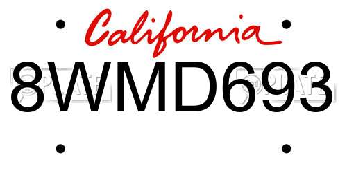 8WMD693 California License Plate