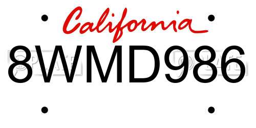 8WMD986 California License Plate